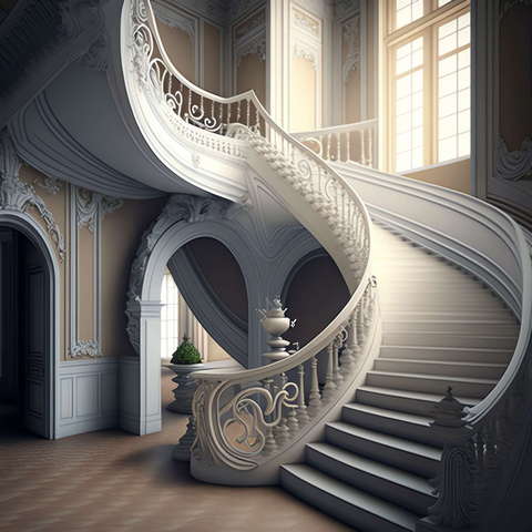 古典欧式旋转楼梯1_Midjourney灵感图库-设计智库－全球设计案例智能库_OJBKAI.COM-全球设计案例智能库_OJBKAI.COM设计智库