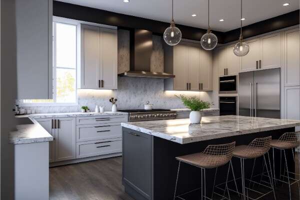 家装现代开放厨房中岛吧台_Midjourney灵感图库126p-全球设计案例智能库_OJBKAI.COM设计智库