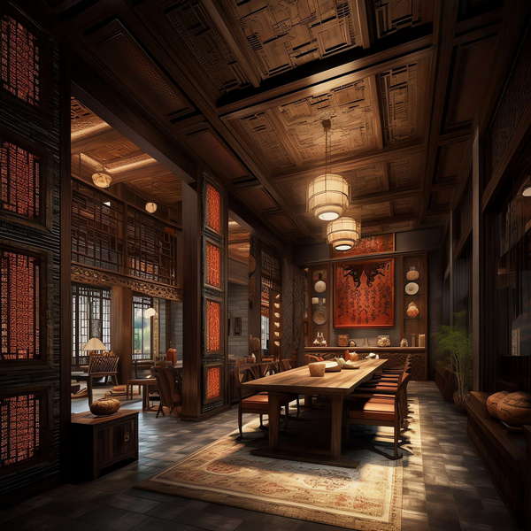 中式酒店餐厅区Midjourney灵感图库-_设计智库－全球设计案例智能库_OJBKAI.COM-全球设计案例智能库_OJBKAI.COM设计智库