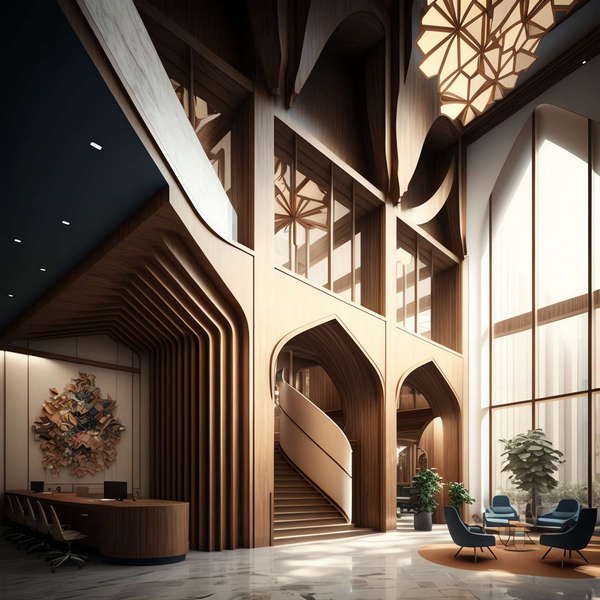酒店前卫大堂Midjourney灵感图库-_设计智库－全球设计案例智能库_OJBKAI.COM-全球设计案例智能库_OJBKAI.COM设计智库
