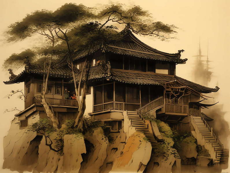 图片[2]-全球设计案例智能库_OJBKAI.COM庭林楼阁山水意境图Midjourney灵感图库-_设计智库－全球设计案例智能库_OJBKAI.COM-全球设计案例智能库_OJBKAI.COM设计智库