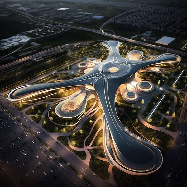 科技未来感机场_Midjourney灵感图库-_设计智库－全球设计案例智能库_OJBKAI.COM-全球设计案例智能库_OJBKAI.COM设计智库