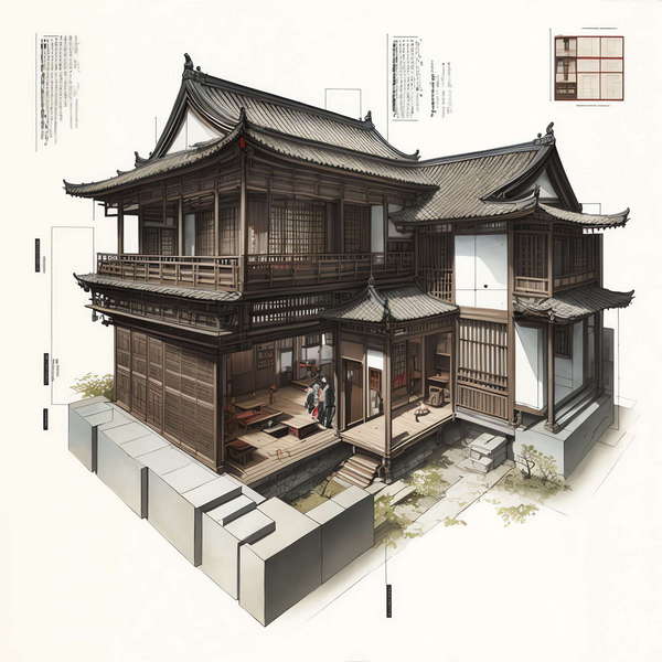 古建筑透视图Midjourney灵感图库-_设计智库－全球设计案例智能库_OJBKAI.COM-全球设计案例智能库_OJBKAI.COM设计智库