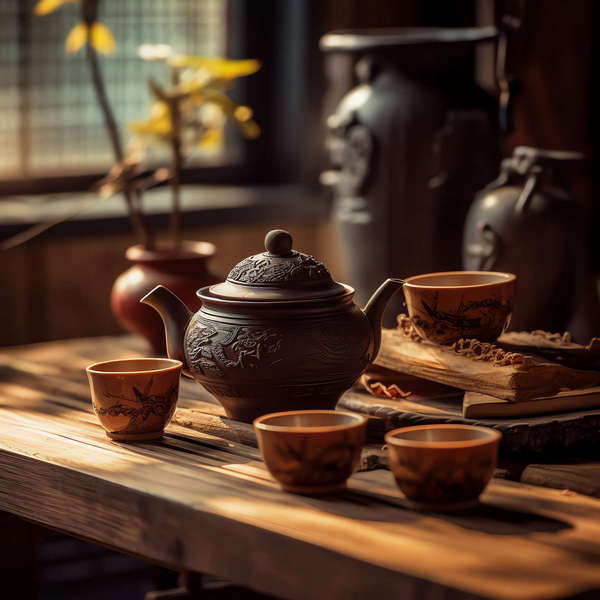 禅意茶艺茶桌Midjourney灵感图库-_设计智库－全球设计案例智能库_OJBKAI.COM-全球设计案例智能库_OJBKAI.COM设计智库