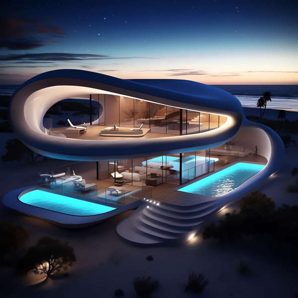 别墅建筑外观未来科技感Midjourney灵感图库-_设计智库－全球设计案例智能库_OJBKAI.COM-全球设计案例智能库_OJBKAI.COM设计智库