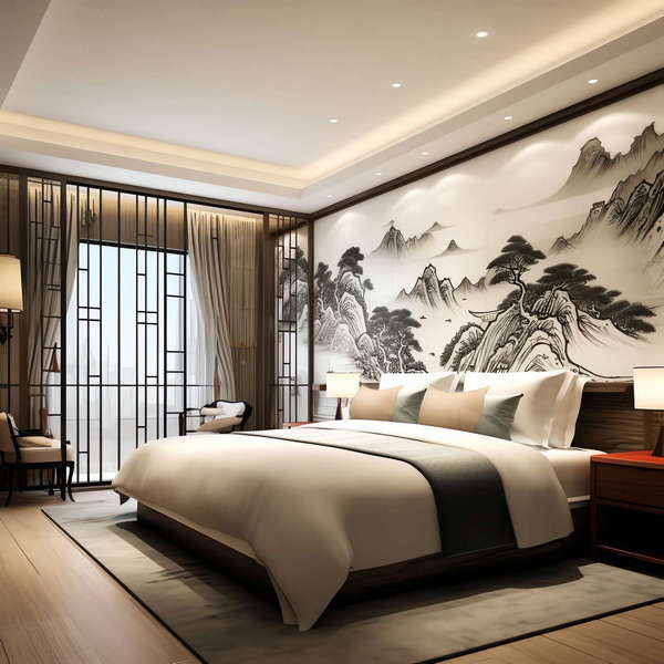 新中式酒店客房Midjourney灵感图库-_设计智库-全球设计案例智能库_OJBKAI.COM-全球设计案例智能库_OJBKAI.COM设计智库